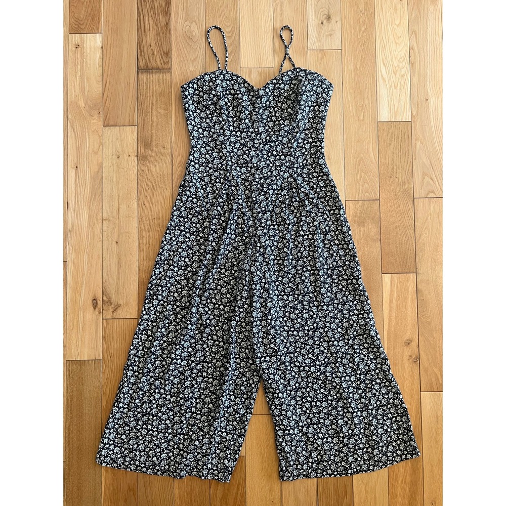 Vintage 90s Rampage Floral Wide Leg Cropped Romper Spaghetti Strap Size Small